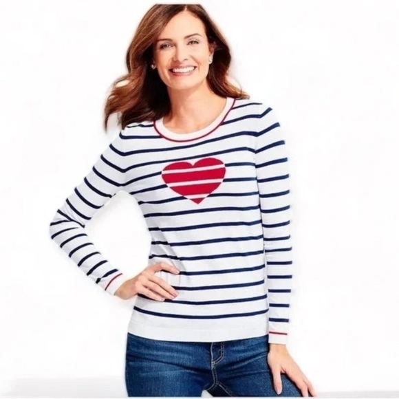 Women’s Striped long sleeve heart sweater - Picture 2 of 6